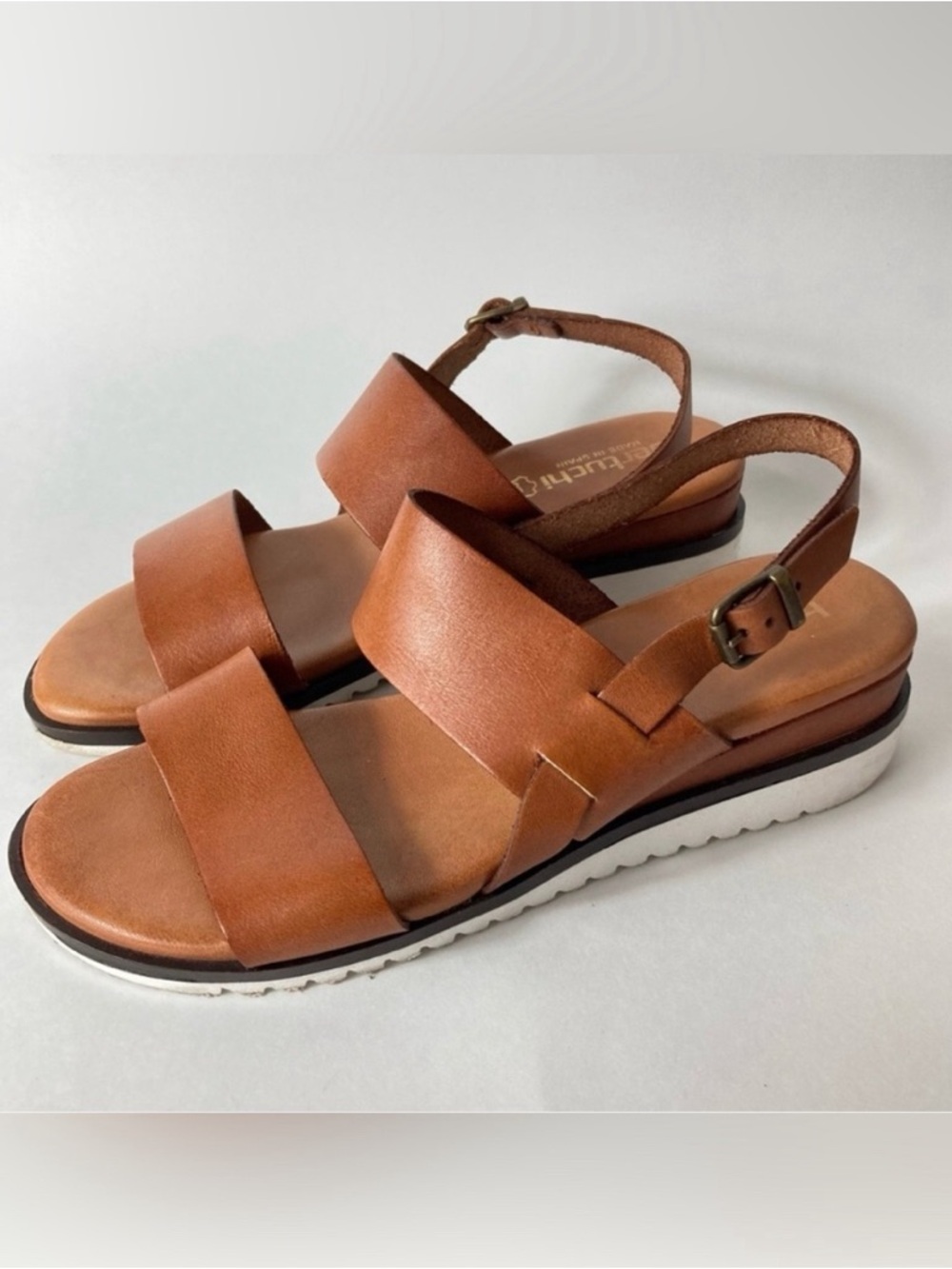 Bertuchi Made in Spain Double Band Wedge‎ Sandals Brown Leather EU 39